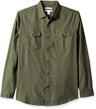 Amazon Essentials Men's Regular-Fit Long-Sleeve Solid Flannel Shirt, Olive Heather, X-Large
