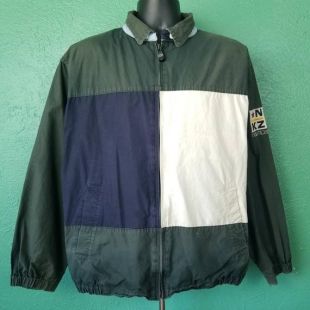 90s Color Block Sailing Distressed Windbreaker Green Jacket