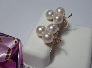 Immobilier 5,9 mm vis Triple culture perle chic fleur dos 14Kt Y/G boucles d’oreilles n ° 10581