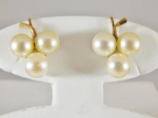14kt Antique Triple boucles d'oreilles perles