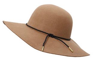 Lady Vintage Wide Brim Floppy Panama Hat Belt Wool Fedora Hat,Braided Band_Camel
