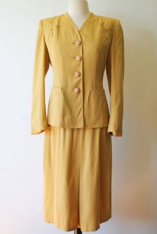 Costume des années 1940, costume américain DEADSTOCK Moutarde / Ocre Ricemor fait sur mesure ensemble jupe deux pièces