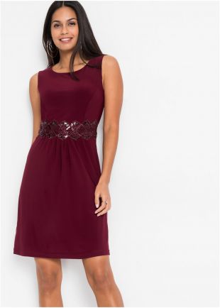 Robe en jersey à empiècement dentelle bordeaux