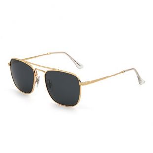 Retro Square Aviator Sunglasses Premium Glass Lens Flat Metal Eyewear Men Women (Gold/Grey)