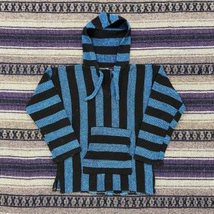 vintage Baja Hoodie Rayé Hippie Jacket 80s 90s Surf Boho Aesthetic Pullover Mens Small Mexico Souvenir Drug Rug Hooded Top