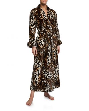 Leopard-Print Faux Fur Long Robe