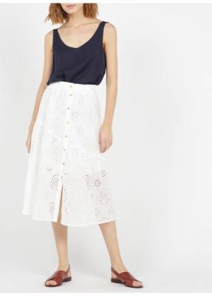 JUPE MIDI EN BRODERIES ANGLAISES ECRU