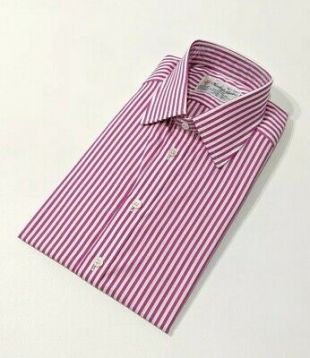 Chemise Homme blanche à rayures roses coupe standard