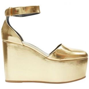 Metallic Gold Round Toe Dorsay Ankle Strap Platform