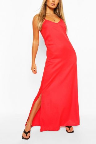 Robe Midi Dos Nu Olive Boohoo – Bretelles, Fronces – Taille 8 – Occasion Très Bon état