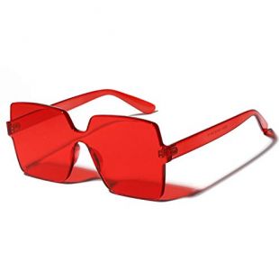 Oversized Square Candy Colors Transparent Lens Rimless Frame Unisex Sunglasses