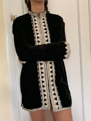 Superbe Boho passementerie Noir luxe Velvet occasion blanche Embroidered Tunic Jacket jabador Nehru Collar - M, L, XL, 2XL