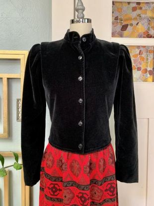 vintage 70s Does Victorian Black Velvet Jacket par The Limited, XS, S