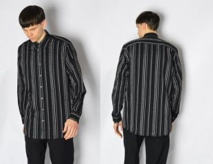 Y2K vintage Black Grey Striped Grunge Long Sleeve Shirt Mens Size Small