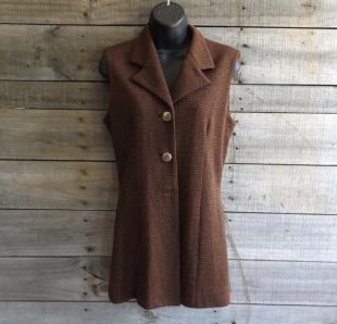 Isaacson Lauren Sara Brown Wool Vest Femme Taille 6 Black Grid Pattern vintage 1980 Annie Hall St Elmo’s Fire Style Made in USA