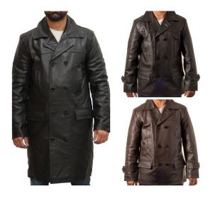 Mens dr who military style double breast uboat inspiré cuir manteau de pois allemands. Disponible en noir et brun