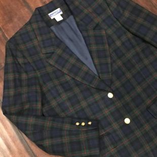 vintage 70s Pendleton Wool Blazer Womens 12 - Green Plaid Argyle Scottish Tartan Designer Sport Coat Jacket Made in USA NWT