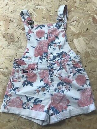 Women's Dungarees Shorts Uk Size 8 Super Dry Floral White Denim