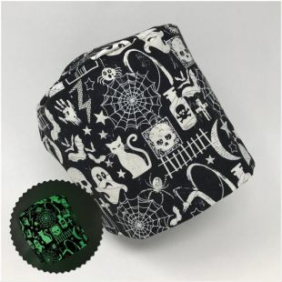 Halloween - Glow in the dark - Unisex Surgical Cap/ Scrub Cap - Black and White - preshrunk/Colorfast Cotton-HudsonScrubCaps