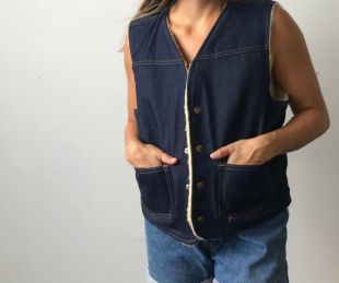 vintage Carhartt Sherpa Lined Dark Denim Vest Union Label Made In USA || Small hommes