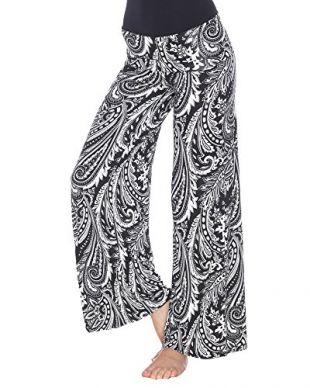 Wide Leg Palazzo Pants Printed Paisley Floral in Black & White - Large