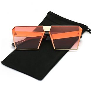 Unique Oversize Shield Vintage Square Sunglasses LK1705 Gold Frame/Gradient Red Lens
