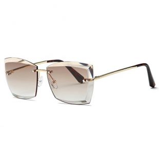 Sunglasses For Women Oversized Rimless Diamond Cutting Square Glasses AE0528 (Gold&Brown, 53)