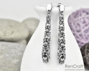 Boucles d’oreilles byzantines de chainmail, boucles d’oreilles faites à la main de courrier de chaîne d’acier inoxydable, boucles d’oreilles minimalistes de chainmaille, chainmaille byzantine