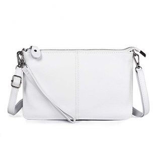 Befen White Leather Wristlet Clutch Wallet Purse, Mini Crossbody Bag Shoulder Pouch for Women - Fit iPhone 11 Pro Max