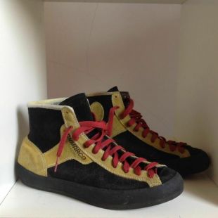 SanMarco Black/Yellow Leather vintage sporty Sneakers Burgundy Laces
