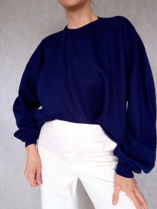 pull bleu marine vintage, moyen - Pull taille grande, pull bleu foncé, sweat-shirt bleu simple
