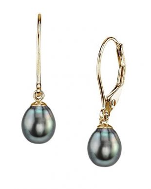 The Pearl Source - 14K Gold 8-9mm AAA Quality Drop Black Tahitian ...