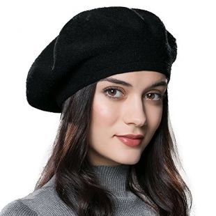 ENJOYFUR Womens Winter Beret Hat Wool Knitted Cap Autumn Winter Hat French Classic Beret Black