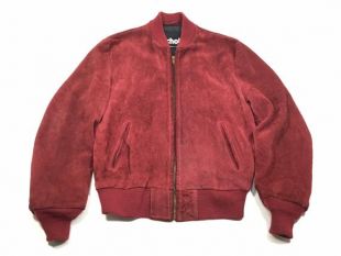 Red Suede Leather Bomber Jacket