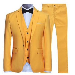 YFFUSHI Men's Slim Fit 3 Piece Suit One Button Business Wedding Prom Suits Blazer Tux Vest & Trousers Yellow