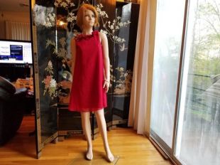 Vintage Red Crepe Sleeveless Girls Dress, Taille 10, Blush, robe de quart, applique de fleur, doublé, Noel, formel, mariage, hiver, éclat rouge