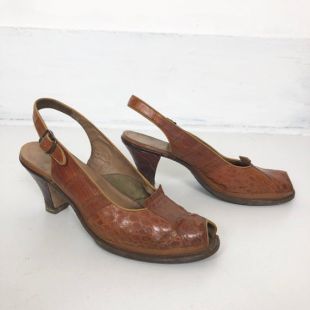GORGE 1940 Alligator Slingback Peep Toe Pompes 9