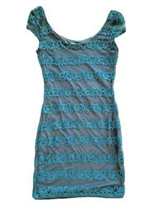 Bonbons pour femme Gris Bleu Sarcelle Floral Stripe Dentelle Robe Moulante Xsmall doublé stretch | eBay