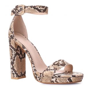 Sandales marrons effet python à talon carré