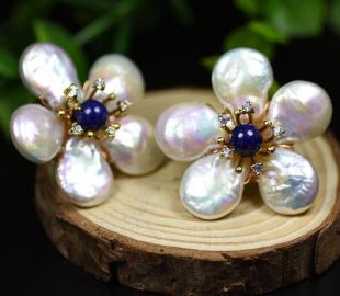 925 boucles d’oreilles de fleur baroque baroque naturelle de fleur de livre sterling