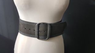 Black Leather Belt, metal belt buckle, vintage belt, rocker belt, gothic lolita belt, steampunk harness, leather cincher, post apocalyptic