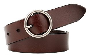 WERFORU Women Casual Dress Belt Genuine Leather Belt with Round Buckle,Coffee,Suit Pant Size 35-39 inches