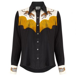 Black leopard cowboy silk shirt of dreams with fringing