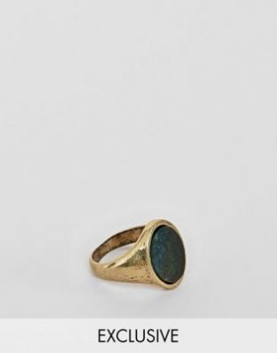 Reclaimed Vintage inspired signet ring with semi precious Stone exclusive