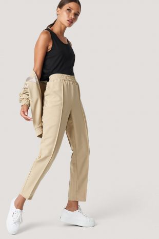 Elastic Waist Seamline Pants Beige