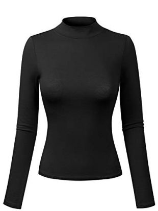 Women's Solid Tight Fit Lightweight Long Sleeves Mock Neck Top