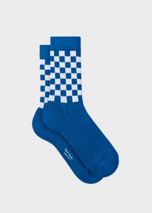 Paul Smith Socks | Womens Blue Monochrome Check Ribbed Socks