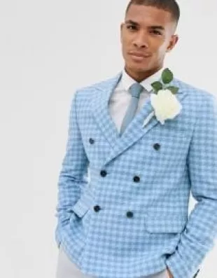 Wedding slim crop double breasted blazer with wool mix large scale houndstooth