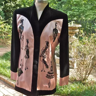 Pink Satin Black Velvet Sequined Jacket