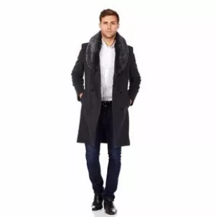 De La Creme MAN - Mens Wool Mix Overcoat With Faux Fur Collar | Winter Jacket | Outerwear | Warm Coat
